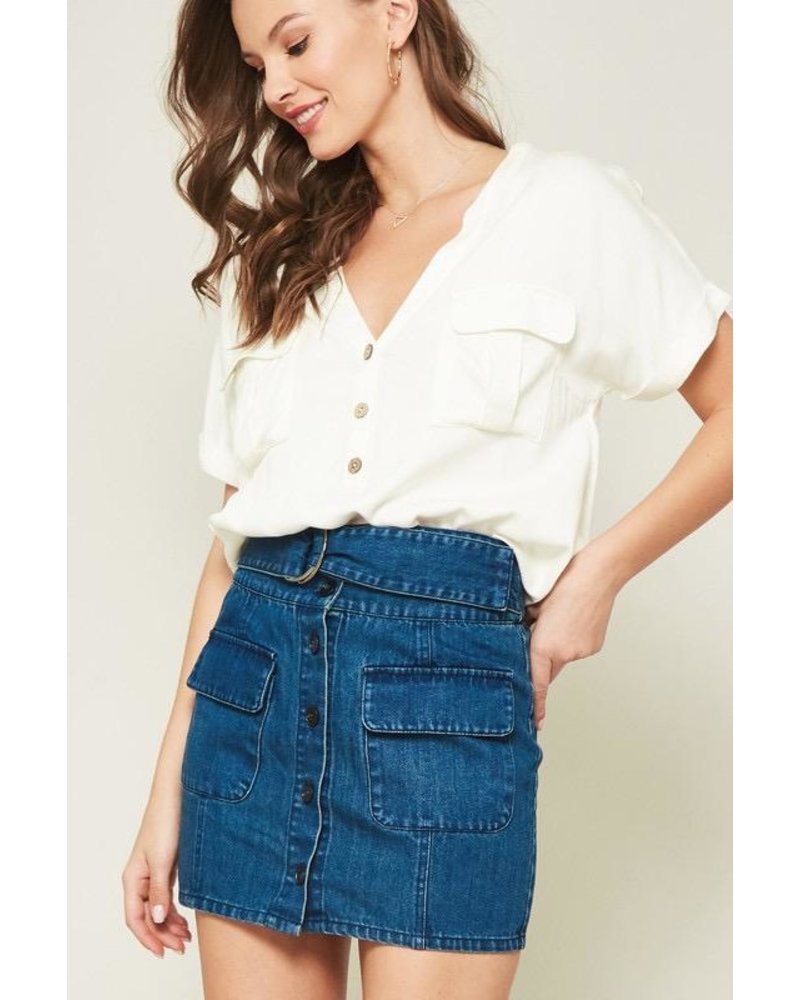 EM & ELLE Jasmine Short Sleeve Buttoned V-Neck