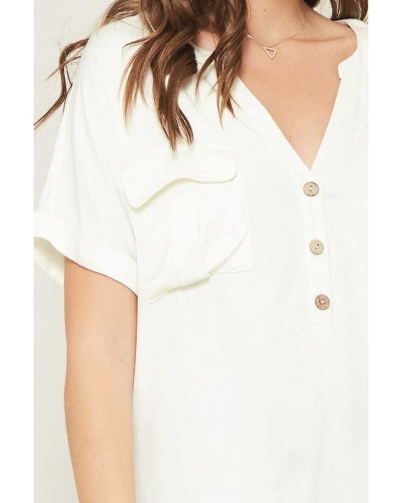 EM & ELLE Jasmine Short Sleeve Buttoned V-Neck