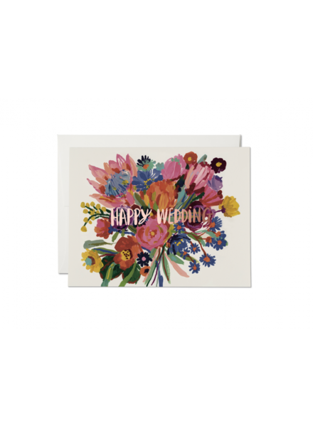 Red Cap Cards Happy Wedding Flowers