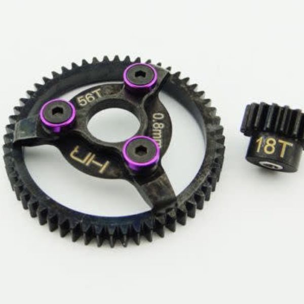 HOT RACING Hot Racing light weight hardened steel 18T/56T 32 pitch pinion and spur gear set for the Traxxas Bandit, Rustler, 2WD Slash, and 2WD Stampede