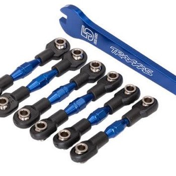 Traxxas Turnbuckles, aluminum (blue-anodized), camber links, 32mm (front) (2)/ camber links, 28mm (rear) (2)/ toe links, 34mm (2)/ aluminum wrench