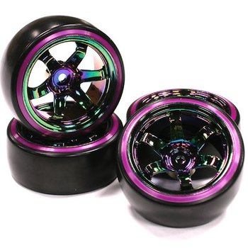 Rainbow Color 6 Spoke Wheel w/ Outer Ring + Drift Tire (4) Set (O.D.=62mm) C23626PURPLE