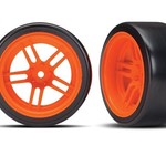 Traxxas Tires and wheels, assembled, glued (split-spoke orange wheels, 1.9' Drift tires) (rear)