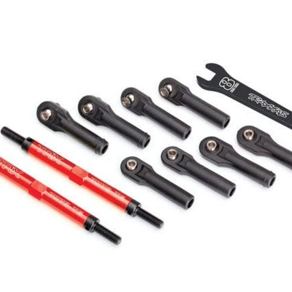 Traxxas tra8638R Toe links, E-Revo VXL (TUBES red-anodized, 7075-T6 aluminum, stronger than titanium) (144mm) (2)/ rod ends, assembled with steel hollow balls (8)/ aluminum wrench, 10mm (1)