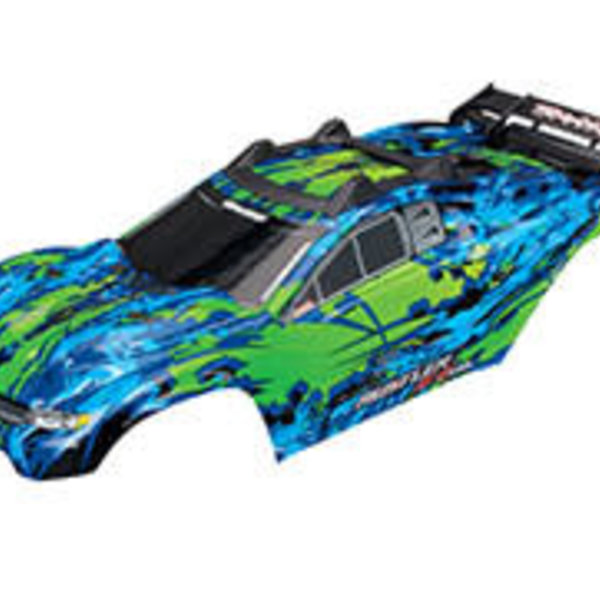 Traxxas Body, Rustler 4X4 VXL, green/ window, grill, lights decal sheet (assembled with front & rear body mounts and rear body support for clipless mounting)