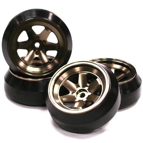 Integy Billet Machined Alloy 6 Spoke Wheel +8 Offset + Drift Tire (4) Set (O.D.=62mm)