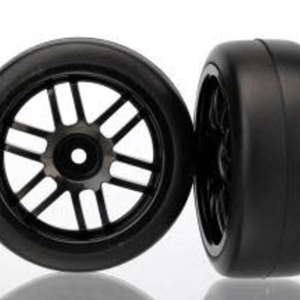 Traxxas Tires and wheels, assembled, glued (Rally wheels, black , 1.9 Gymkhana slick tires) (2)
