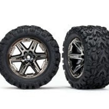 Traxxas Tires & wheels, assembled, glued (2.8') (RXT black chrome wheels, Talon Extreme tires, foam inserts) (4WD electric front/rear, 2WD electric front only) (2) (TSM rated)