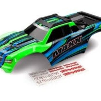 Traxxas Body, Maxx, green (painted)/ decal sheet(ground ship inc)