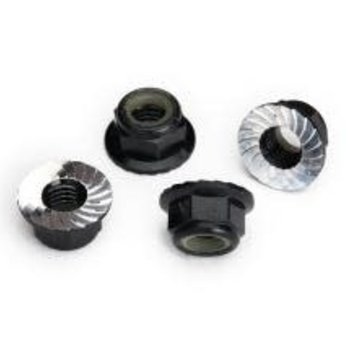 Traxxas Nuts, 5mm flanged nylon locking (aluminum, black-anodized, serrated) (4)