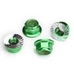 Traxxas Nuts, 5mm flanged nylon locking (aluminum, green-anodized, serrated) (4)
