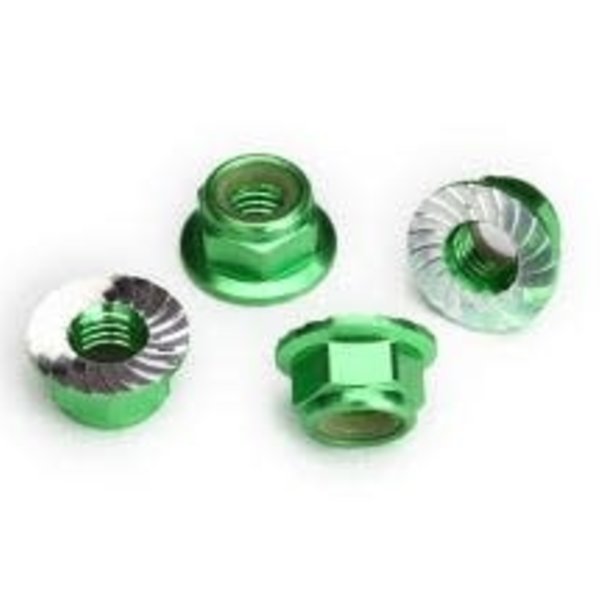 Traxxas Nuts, 5mm flanged nylon locking (aluminum, green-anodized, serrated) (4)