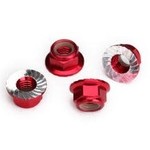 Traxxas Nuts, 5mm flanged nylon locking (aluminum, red-anodized, serrated) (4)