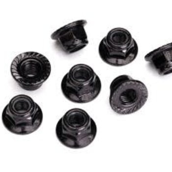 Traxxas Nuts, 5mm flanged nylon locking (steel, black serrated) (8)