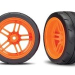 Traxxas Tires and wheels, assembled, glued (split-spoke orange wheels, 1.9' Response tires) (extra wide, rear) (2) (VXL rated)