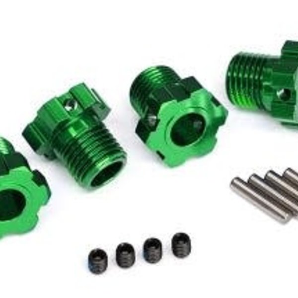 Traxxas Wheel hubs, splined, 17mm (green-anodized) (4)/ 4x5 GS (4), 3x14mm pin (4)