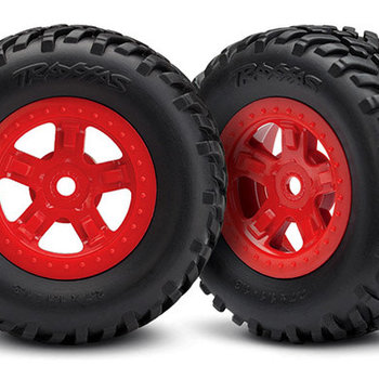 Traxxas Tires and wheels, assembled, glued (SCT red wheels, SCT off-road racing tires) (1 each, right & left)
