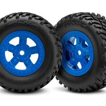 Traxxas Tires and wheels, assembled, glued (SCT blue wheels, SCT off-road racing tires) (1 each, right & left)
