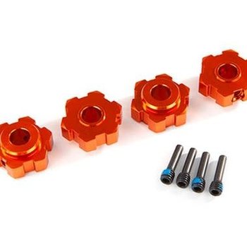 Traxxas Wheel hubs, hex, aluminum (orange-anodized) (4)/ 4x13mm screw pins (4)