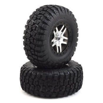 Traxxas Tires & wheels, assembled, glued (SCT Split-Spoke satin chrome, black beadlock style wheels, BFGoodrich Mud-Terrain T/A KM2 tires, foam inserts) (2) (4WD f/r, 2WD rear) (TSM rated)