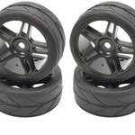 APEX Apex RC Products 1/10 On-Road Black Split 5 Spoke Wheels & V Tread Rubber Tire Set