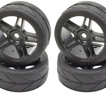 APEX Apex RC Products 1/10 On-Road Black Split 5 Spoke Wheels & V Tread Rubber Tire Set