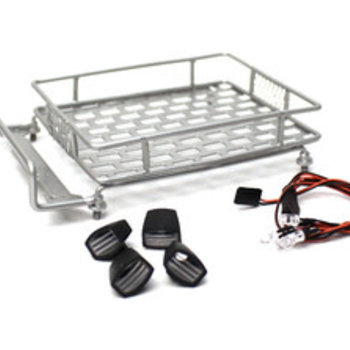 1/10 Scaler Metal Grid Roof Rack, Oval Lights - Silver