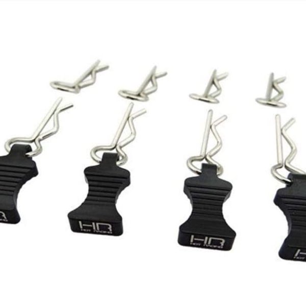 HOT RACING 1/10 Black Alum EZ Pulls, 4pcs and Body Clips (8pcs)