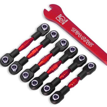 Traxxas Turnbuckles, aluminum (red-anodized), camber links, 32mm (front) (2)/ camber links, 28mm (rear) (2)/ toe links, 34mm (2)/ aluminum wrench