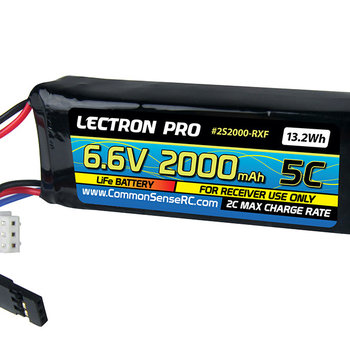 Commonsence RC Lectron Pro 6.6V 2000mAh 5C LiFe Receiver Flat Pack Battery with Servo Connector