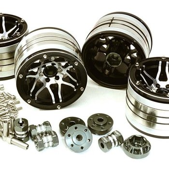 Integy 2.2x1.75-in. Machined High Mass Wheel (4) w/14mm Offset Hubs for 1/10 Crawler C27036BLACK