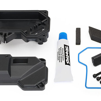 Traxxas Box, receiver (sealed) (steering servo mount)/ receiver cover/ access plug/ foam pads/ silicone grease/ 2.5x10 CS (3)