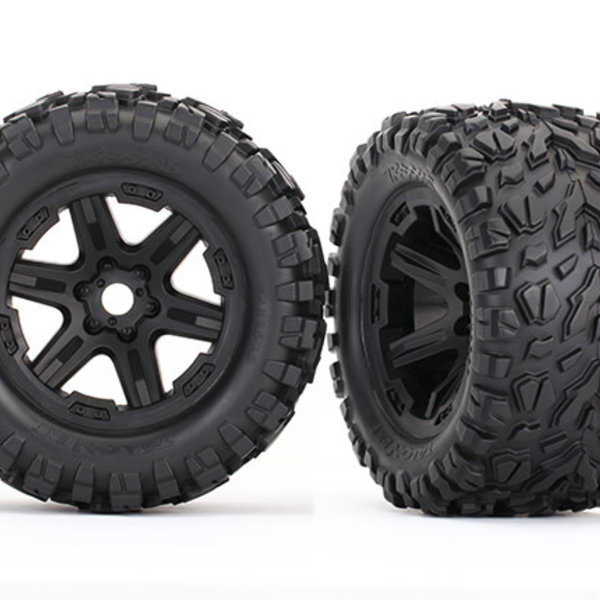 Traxxas Tires & wheels, assembled, glued (black wheels, Talon EXT tires, foam inserts) (2) (17mm splined) (TSM rated)(GRD SHIP INC)