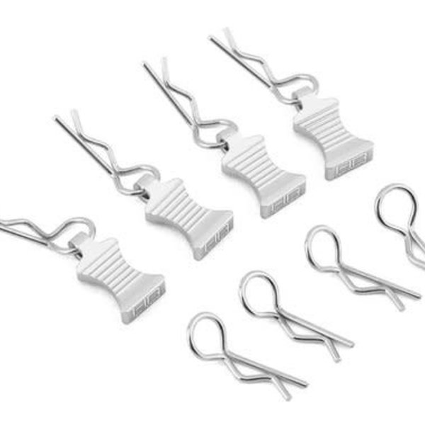 HOT RACING Hot Racing 1/10 Aluminum EZ Pulls w/Body Clips (Silver) (4)