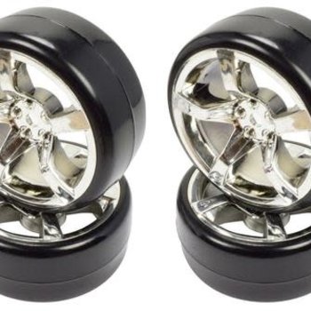 APEX APEX RC PRODUCTS 1/10 ON-ROAD CHROME 5 SPOKE WHEELS & DRIFT TIRE SET #5030