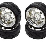 APEX Apex RC Products 1/10 On-Road Chrome 5 Spoke Wheels & V Tread Rubber Tire Set #5005
