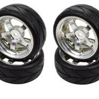 APEX Apex RC Products 1/10 On-Road Chrome 5 Spoke Wheels & V Tread Rubber Tire Set #5005