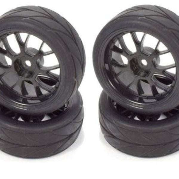 APEX Apex RC Products 1/10 On-Road Black Mesh Wheels & V Tread Rubber Tire Set #5002