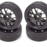 APEX Apex RC Products 1/10 On-Road Black Mesh Wheels & V Tread Rubber Tire Set #5002
