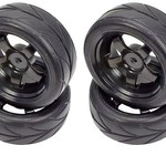 APEX Apex RC Products 1/10 On-Road Black 5 Spoke Wheels & V Tread Rubber Tire Set #5000