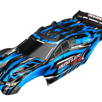 Traxxas Body, Rustler 4X4, blue/ window, grille, lights decal sheet (assembled with front & rear body mounts and rear body support for clipless mounting)