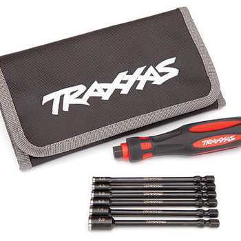 Traxxas Speed Bit Master Set, nut driver, 6-piece, includes premium handle (medium), travel pouch, and nut drivers (4.0mm, 4.5mm, 5.0mm, 5.5mm, 7.0mm, 8.0mm), 1/4' drive