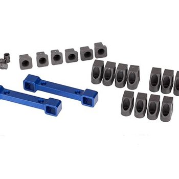 Traxxas Mounts, suspension arms, aluminum (blue-anodized) (front & rear)/ hinge pin retainers (12)/ inserts (6)