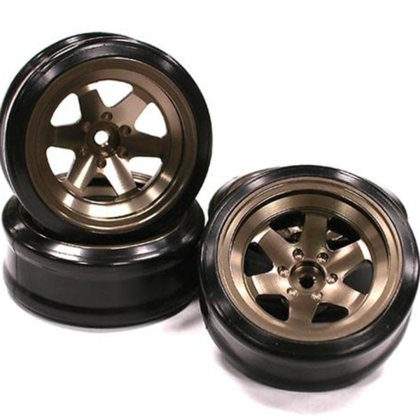 Integy Billet Machined Alloy 6 Spoke Wheel +10 Offset + Drift Tire (4) Set (O.D.=62mm) C23623BRONZE