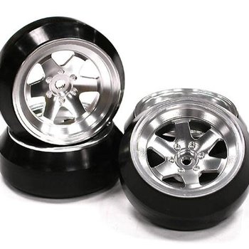 Integy Billet Machined Alloy 6 Spoke Wheel +8 Offset + Drift Tire (4) Set (O.D.=62mm) C23622SILVER