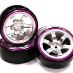 Integy Billet Machined Alloy 6 Spoke Wheel w/ Outer Ring + Drift Tire (4) Set C23721PURPLE