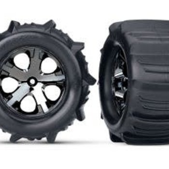 Traxxas Tires & wheels, assembled, glued (2.8") (All-Star black chrome wheels, paddle tires, foam inserts) (2WD electric rear) (2) (TSM rated)