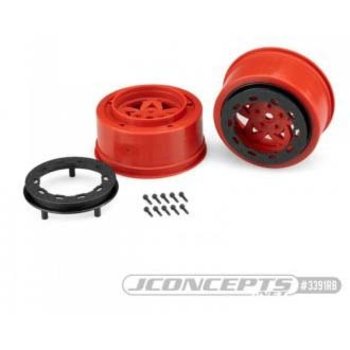 JCONCEPTS TREMOR, SLASH REAR, SLASH 4X4 F&r WHEEL - RED WHEEL, BLACK BEADLOCK (2P)