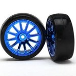 Traxxas 7573R Tires & wheels, assembled, glued (12-spoke blue chrome wheels, slick tires) (2)