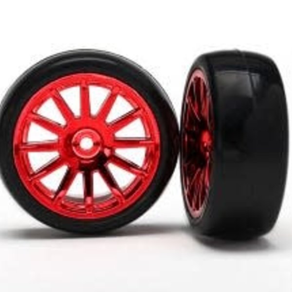 Traxxas 7573X Tires & wheels, assembled, glued (12-spoke red chrome wheels, slick tires) (2)